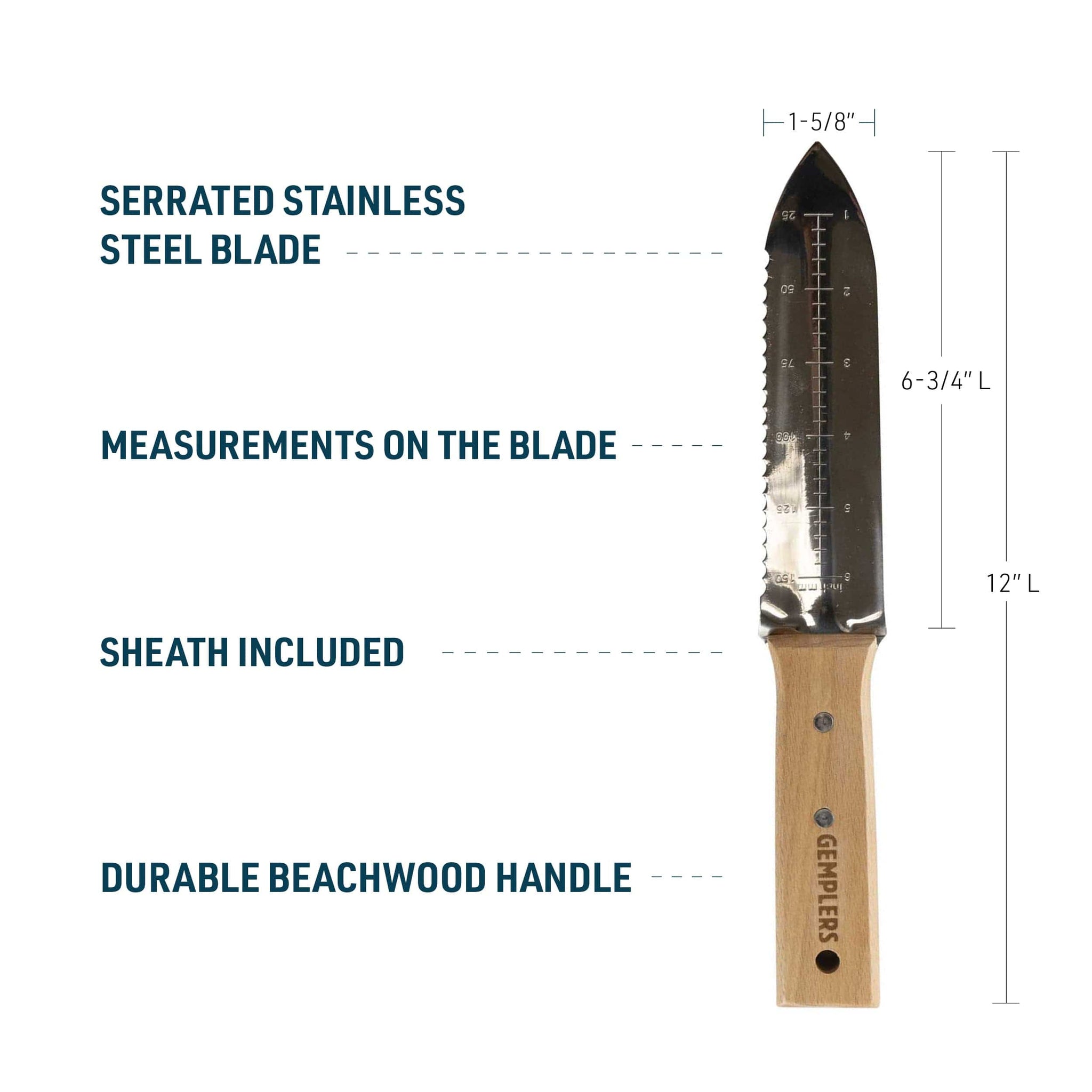 Gemplers Hori Hori Knife with Wood Handle