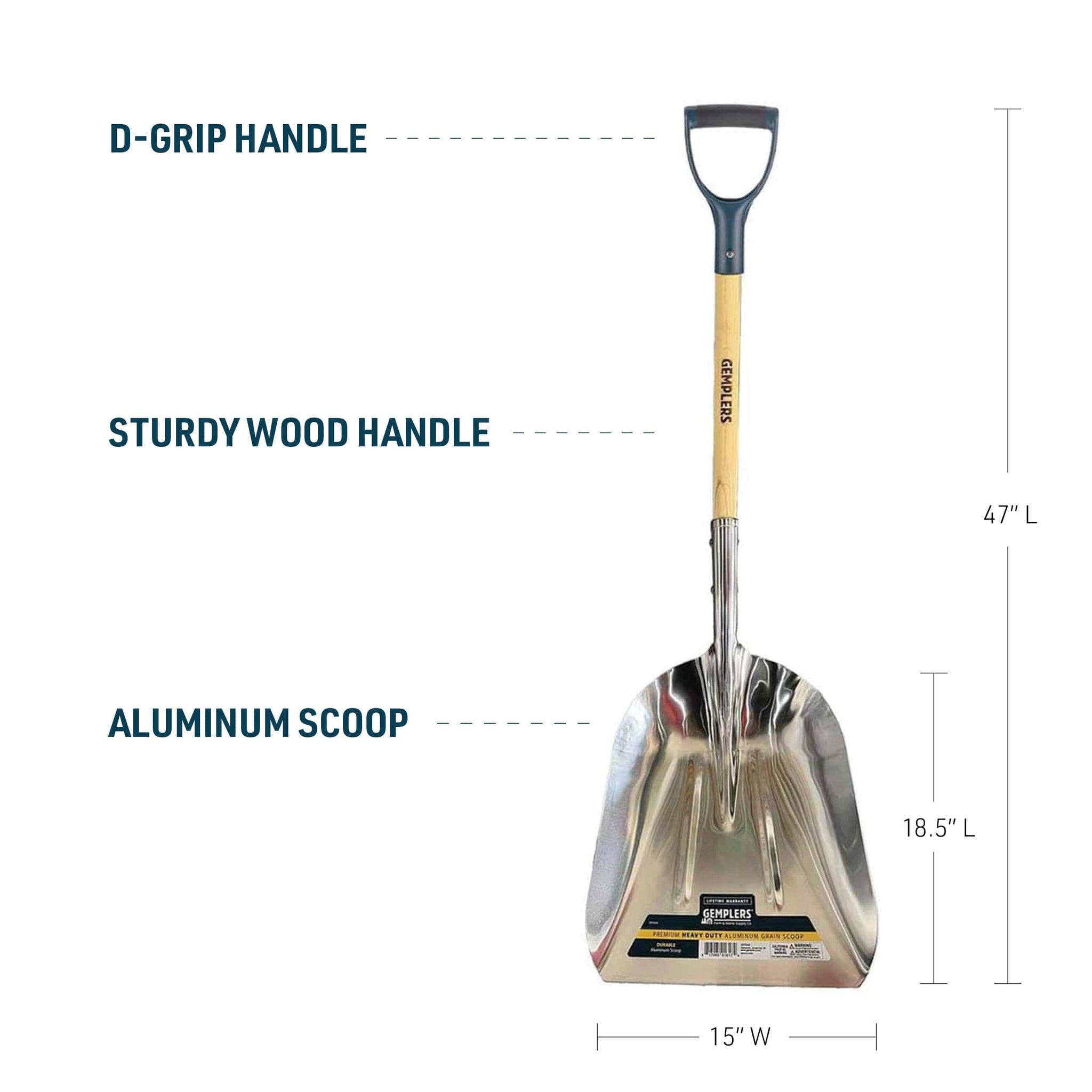 Gemplers Aluminum Scoop Shovel with Wood Handle