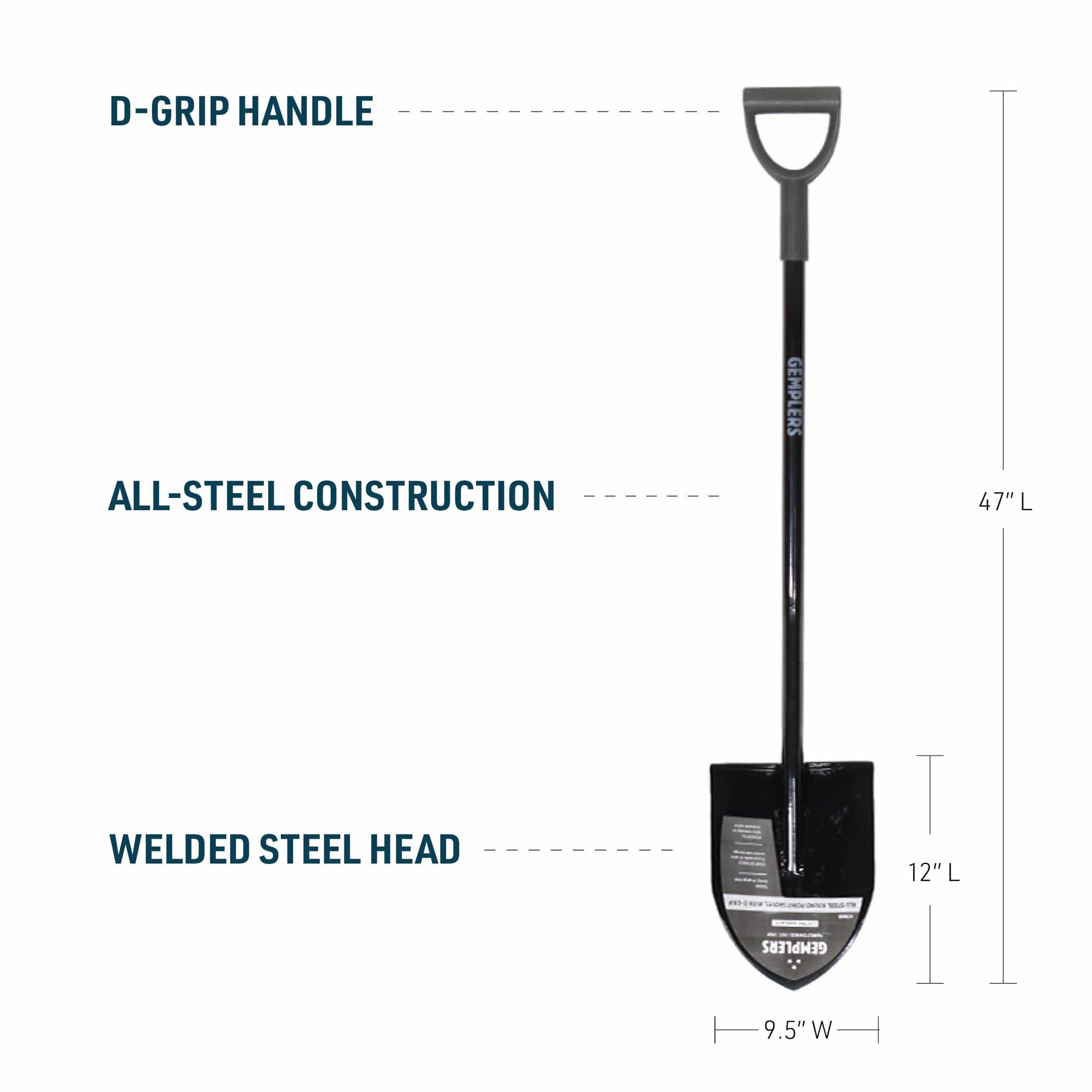 Gemplers All-Steel Round Point Shovel with D-Grip Handle