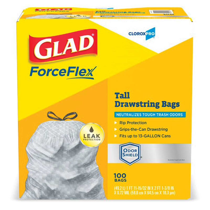 Glad ForceFlexPlus 13 Gallon Tall Drawstring Kitchen Bags | 100 count