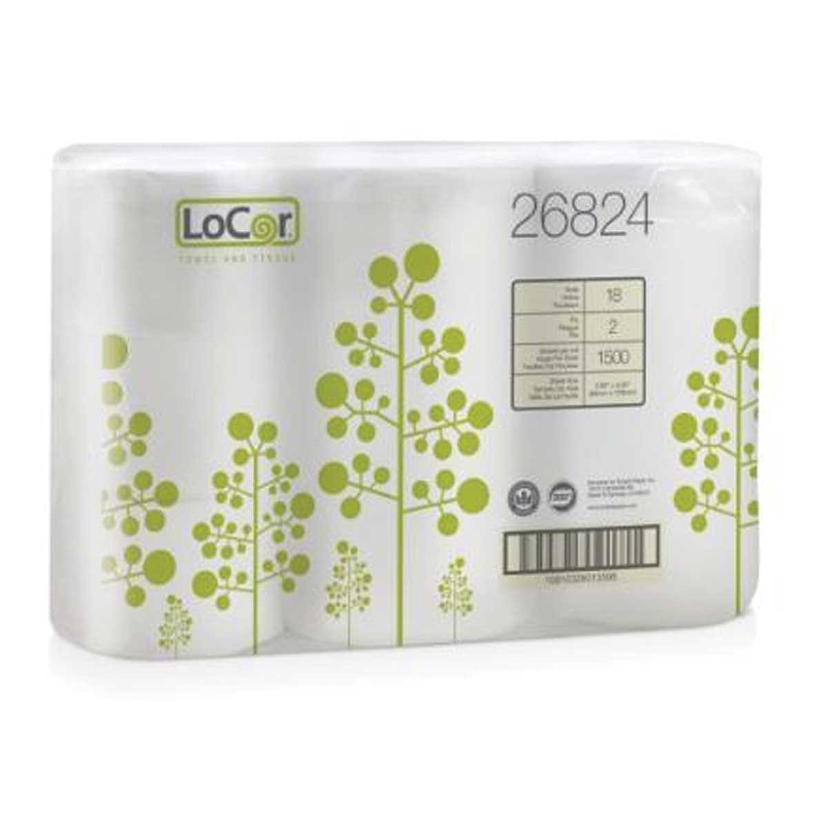 Solaris LoCor White 2-Ply 1,500 Sheet Bath Tissue, 3.9" X 4" | 18 Rolls