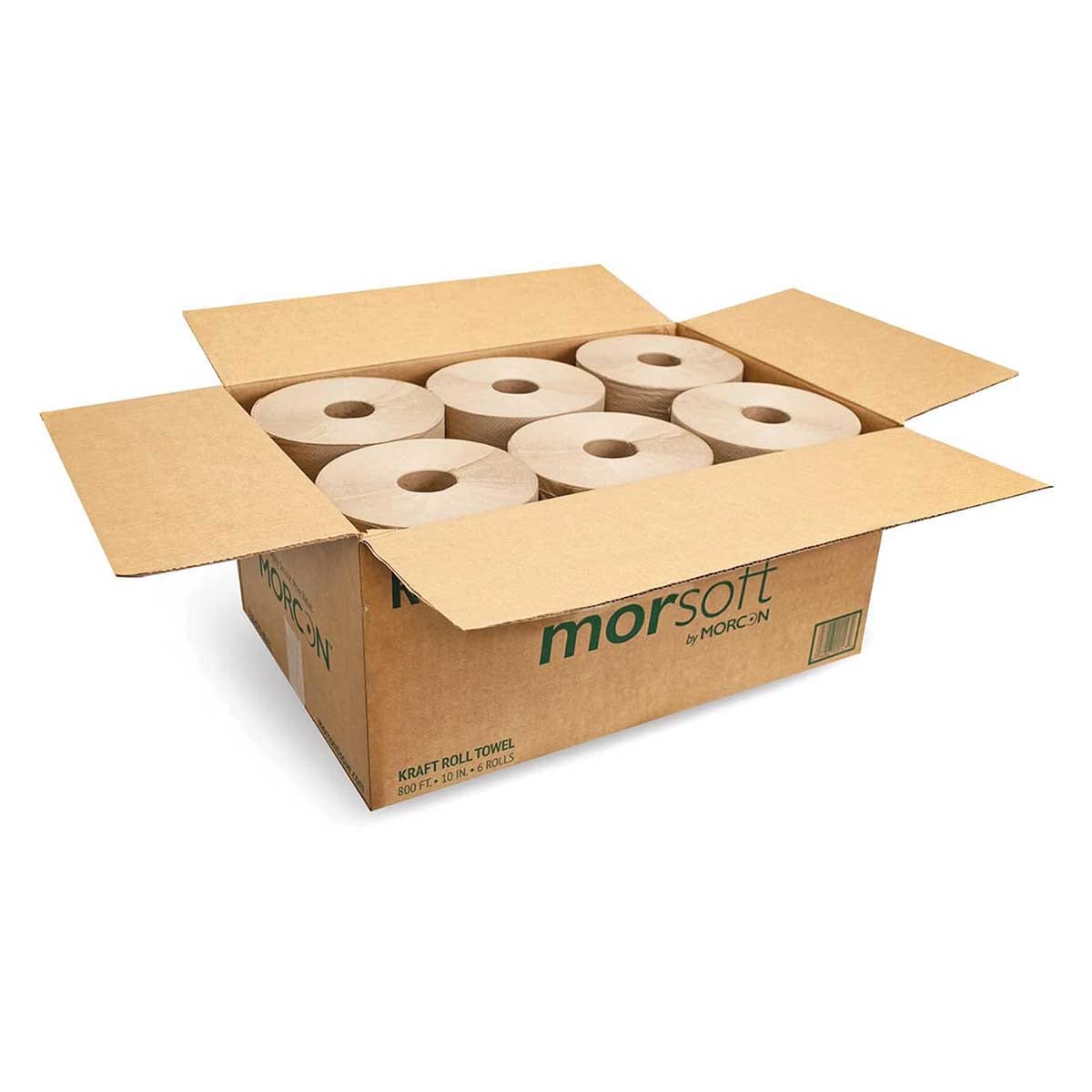 Morcon 10" Kraft 1-Ply Hardwound Roll Towel, 800' with 2" Core | 6 Rolls