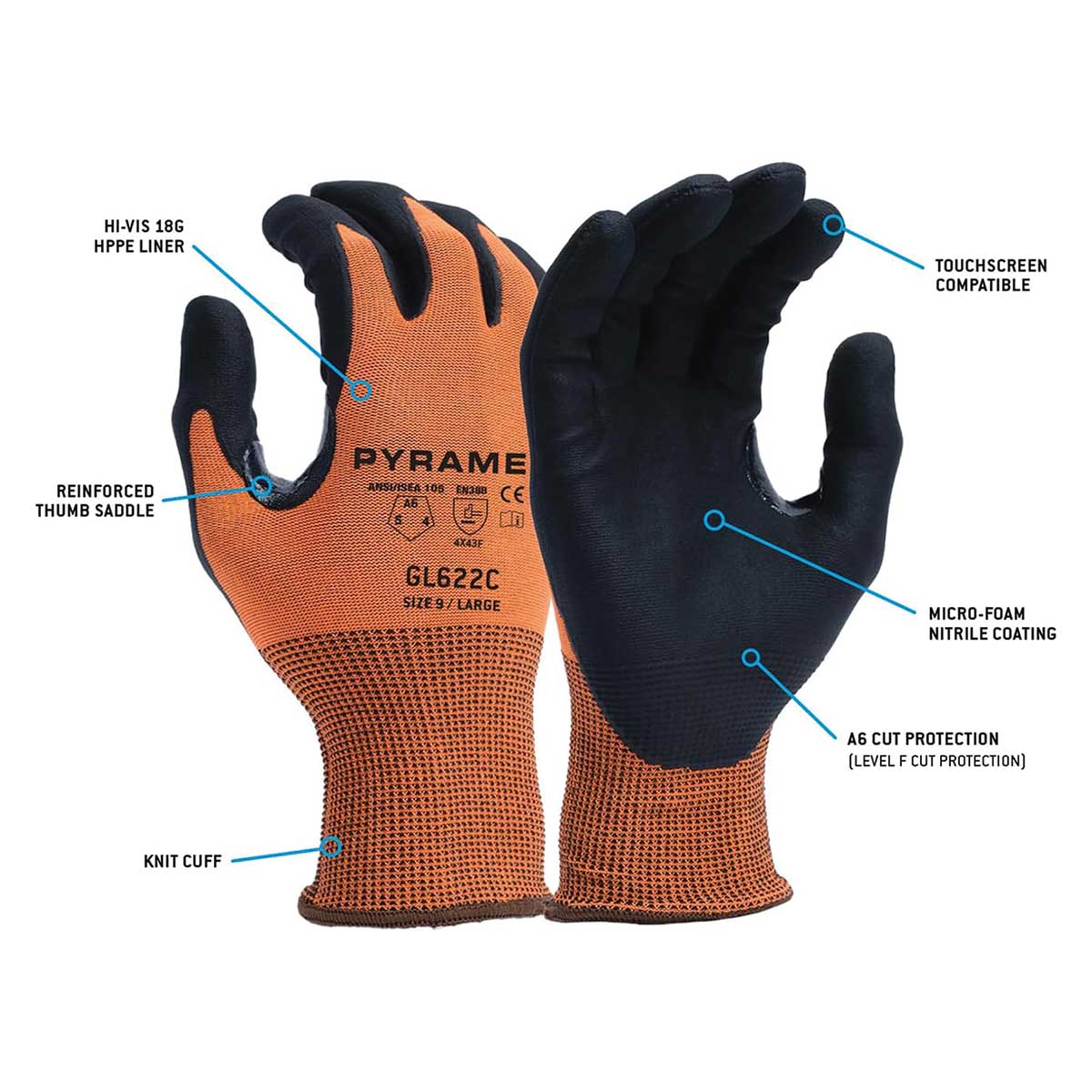 Pyramex GL622C Micro-Foam Nitrile Coated A6 Cut-Resistant Gloves