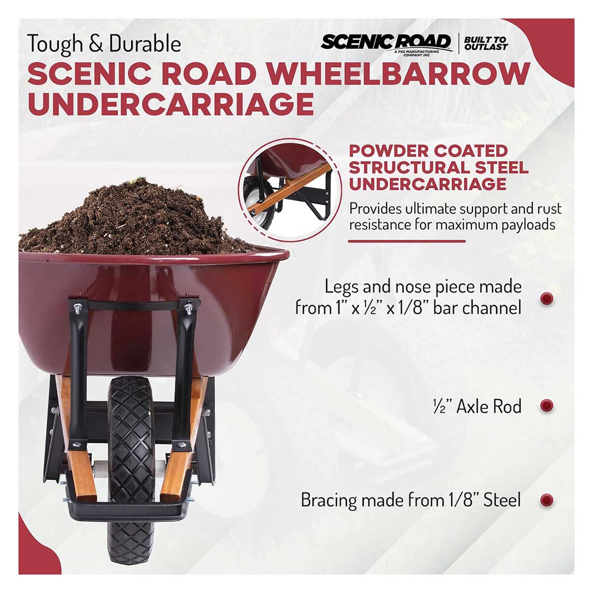 Scenic Road 6 Cu Ft Steel Wheelbarrow with Turf Tire