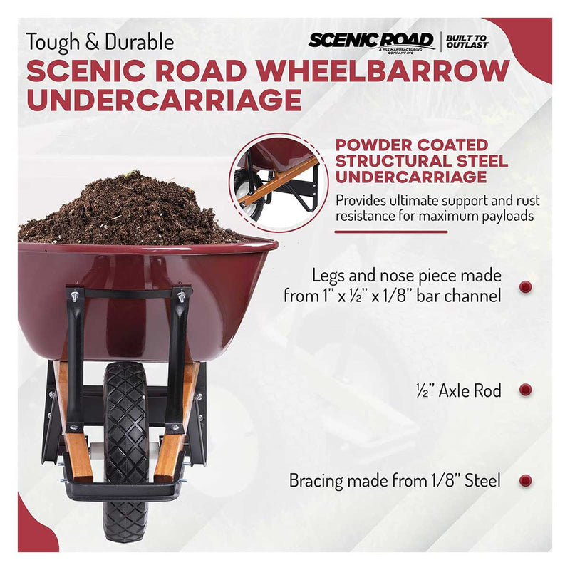 Scenic Road 6 Cu Ft Steel Wheelbarrow with Turf Tire