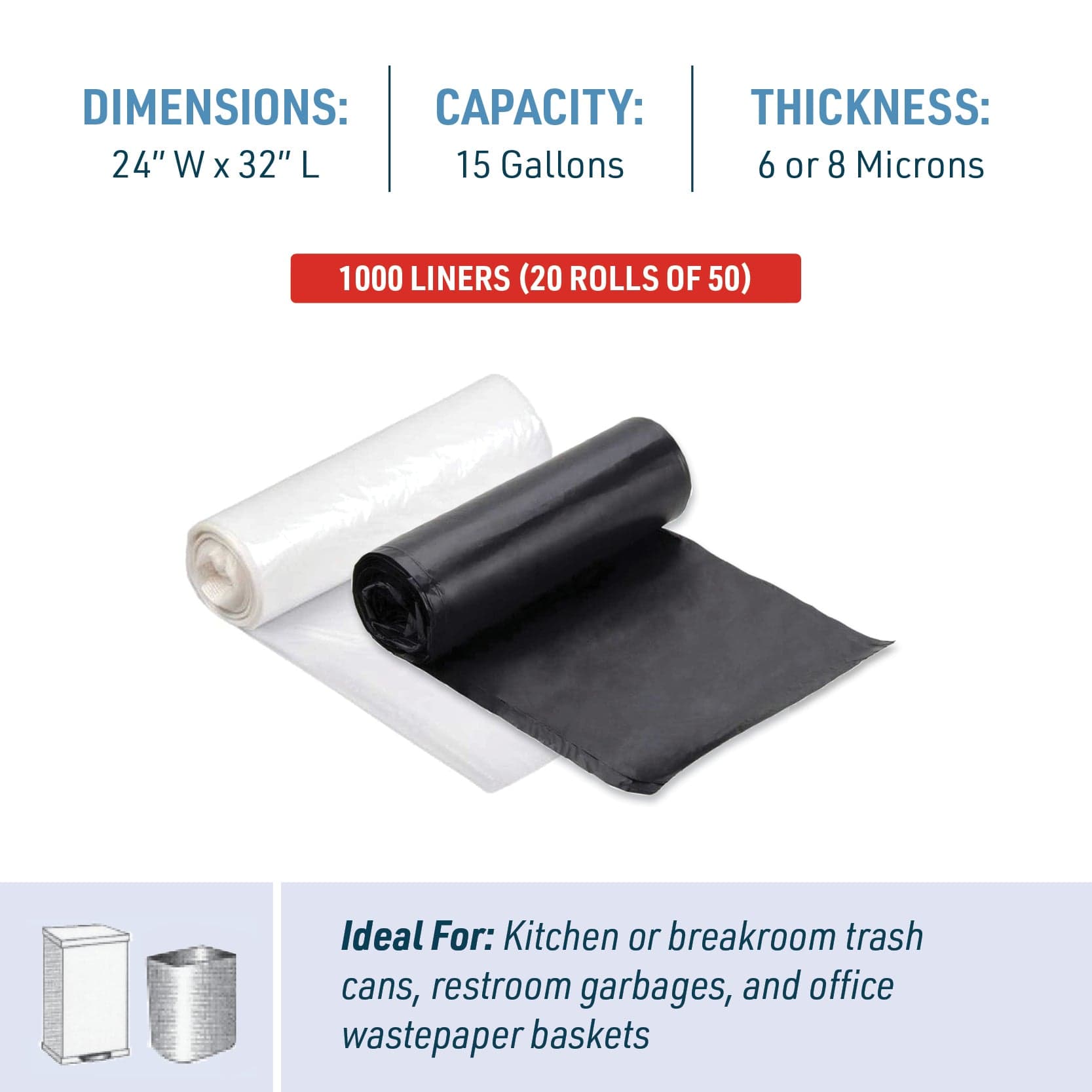 15 Gallon High Density Can Liners 24" x 32"  | 1,000 Count