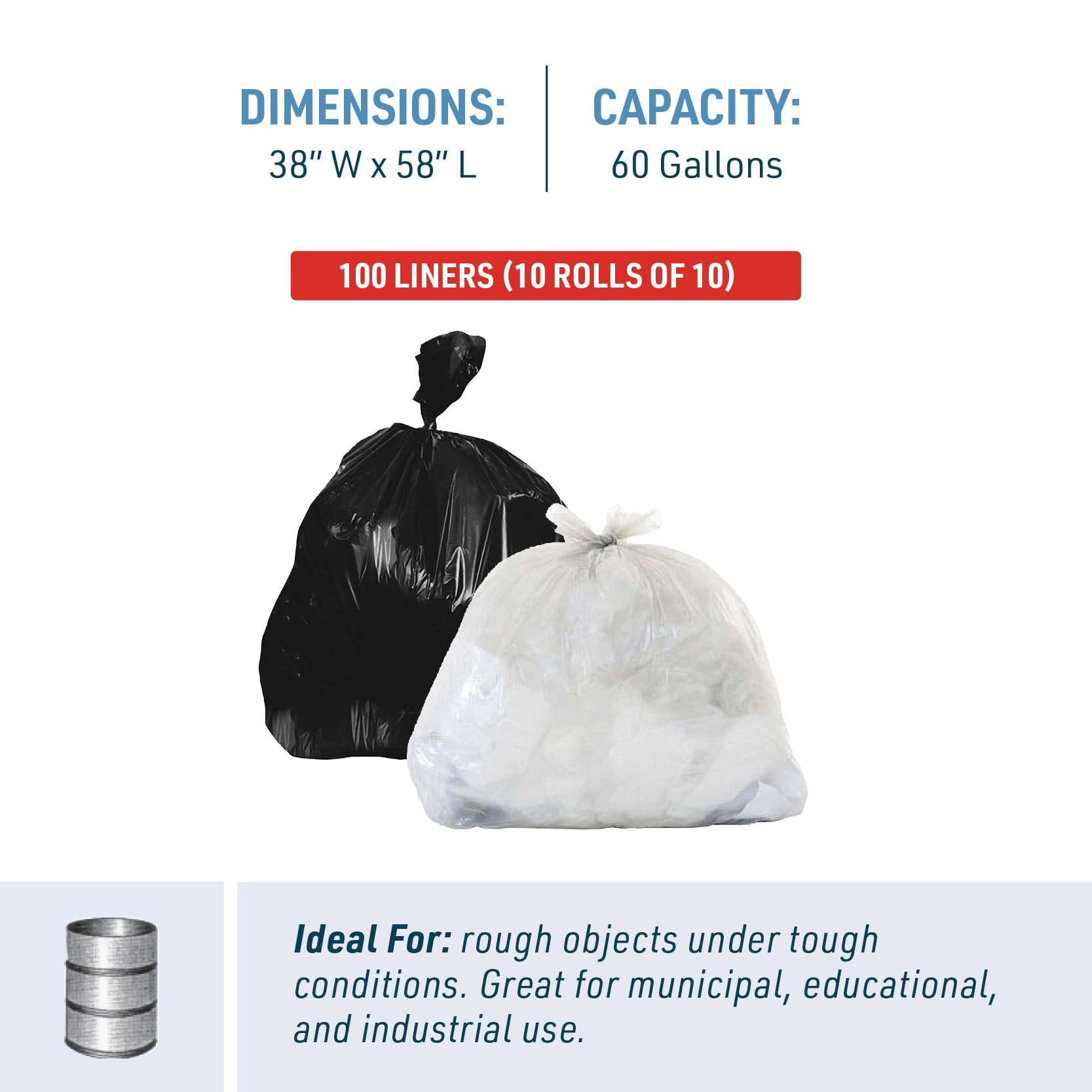 60 Gallon Can Liners 38" x 58" | 100 Count