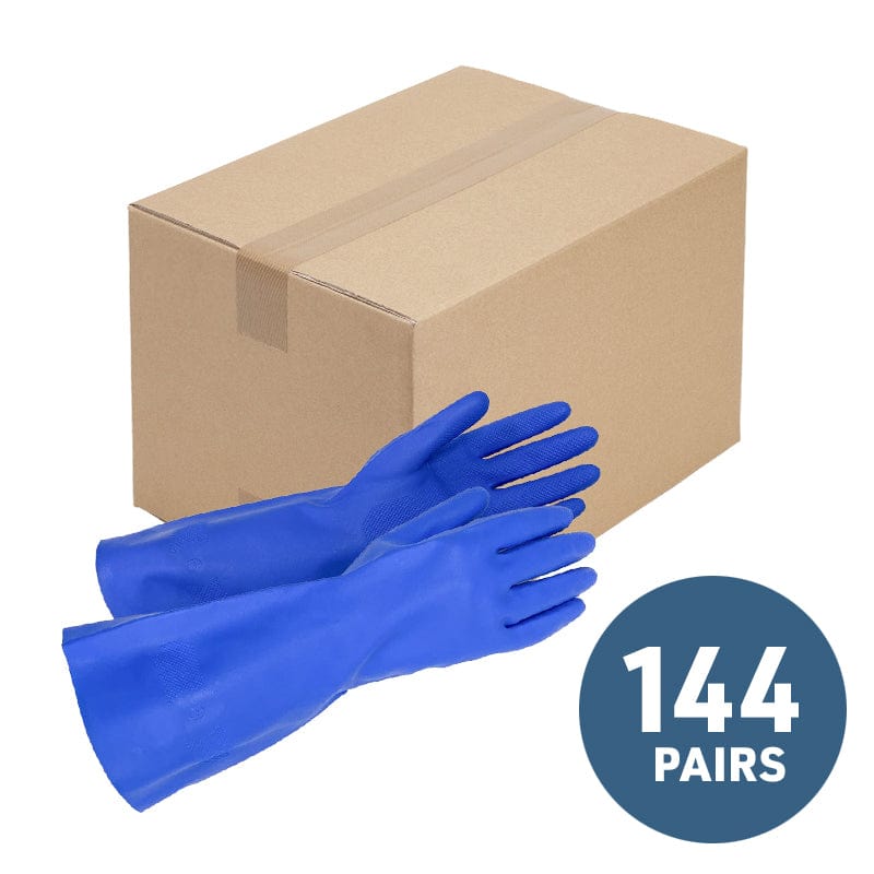 Bulk chemical-resistant nitrile gloves. 144 pairs for crews.