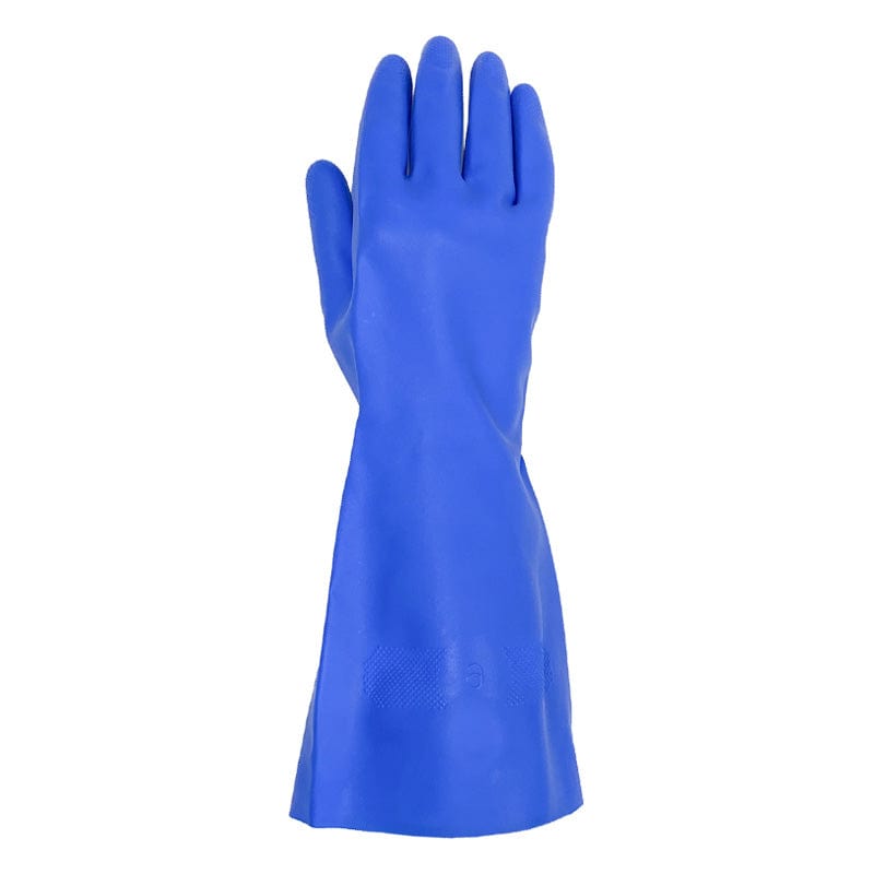 Blue rubber glove on a white background