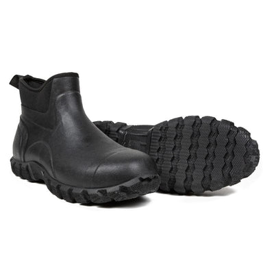 Black BOGS style rubber work boots designed for wet conditions