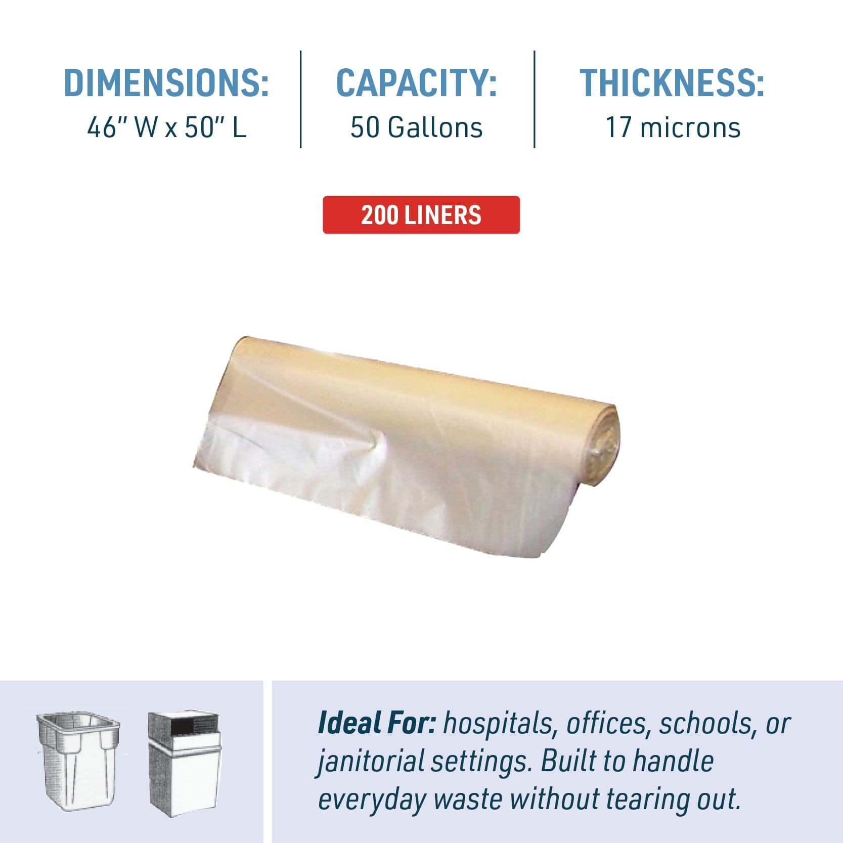 50 Gallon High Density Can Liners 46"x50" | 200 Count