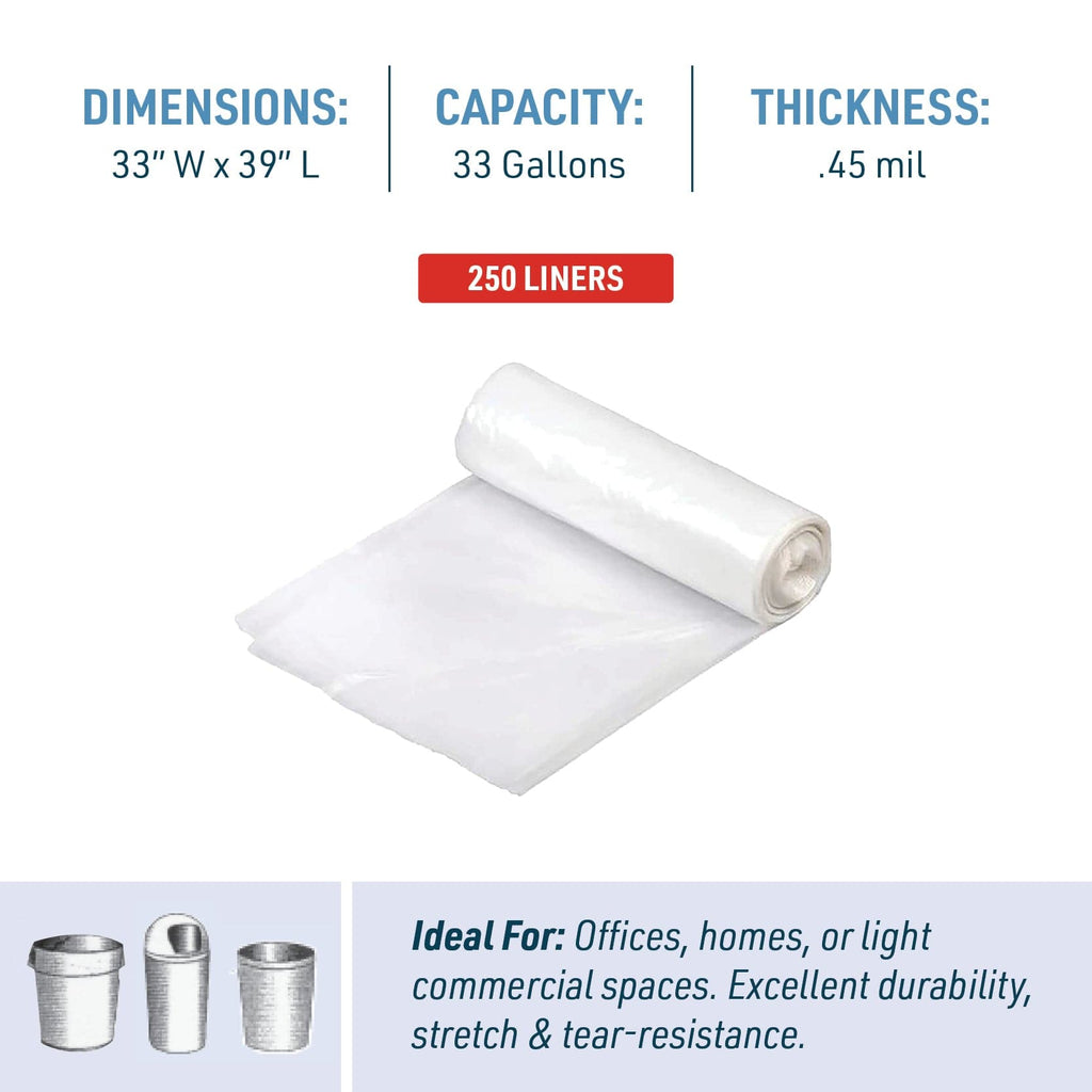 33 Gallon Low Linear Density Can Liners 33"x39" | 250 Count