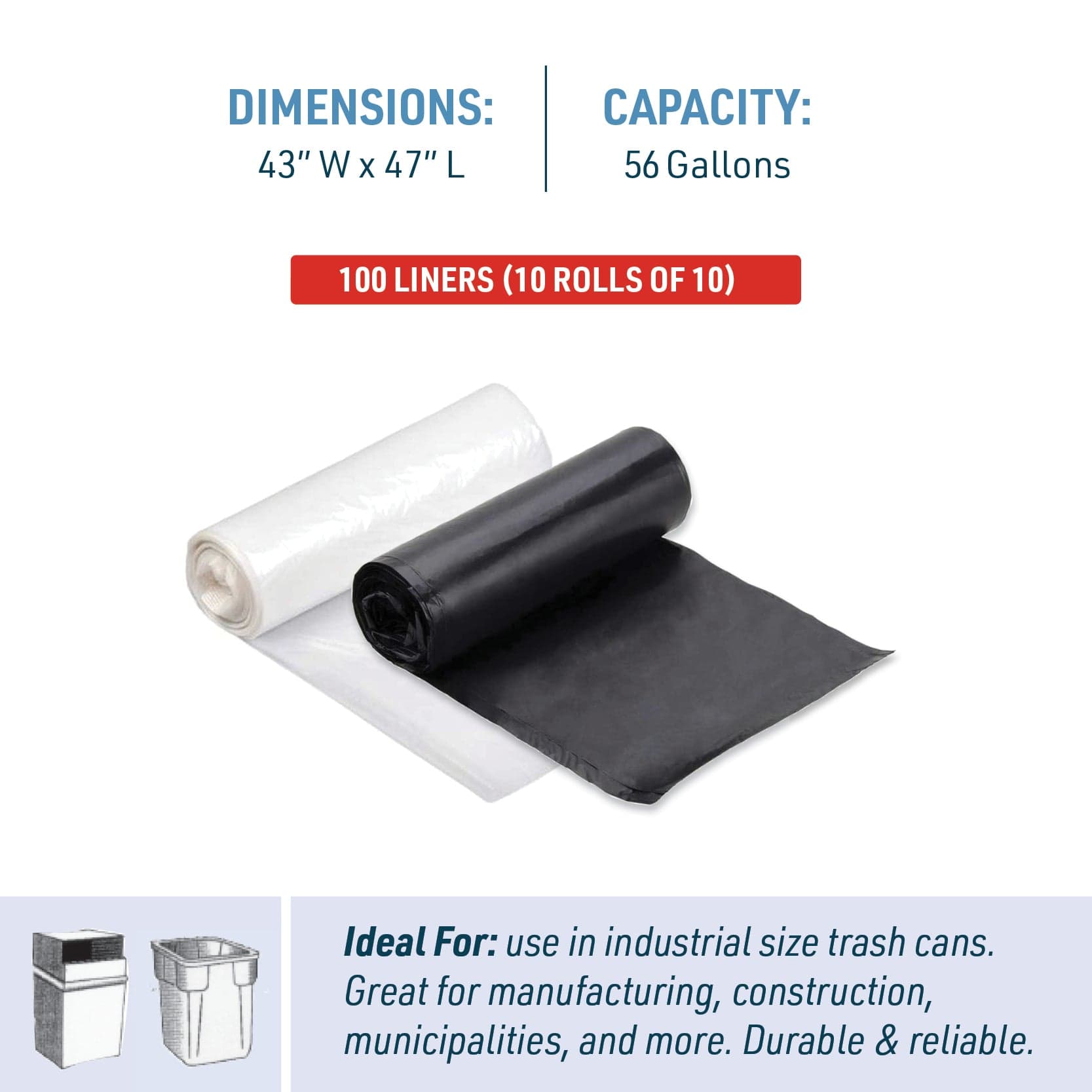 56 Gallon Low Density Can Liners 43" x 47" | 100 Count