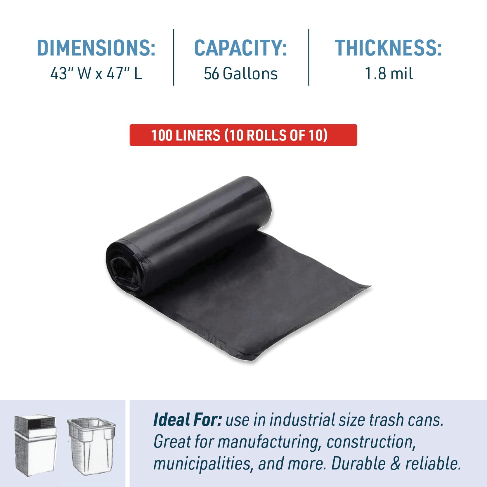 56 Gallon Low Density Can Liners 43" x 47" | 100 Count