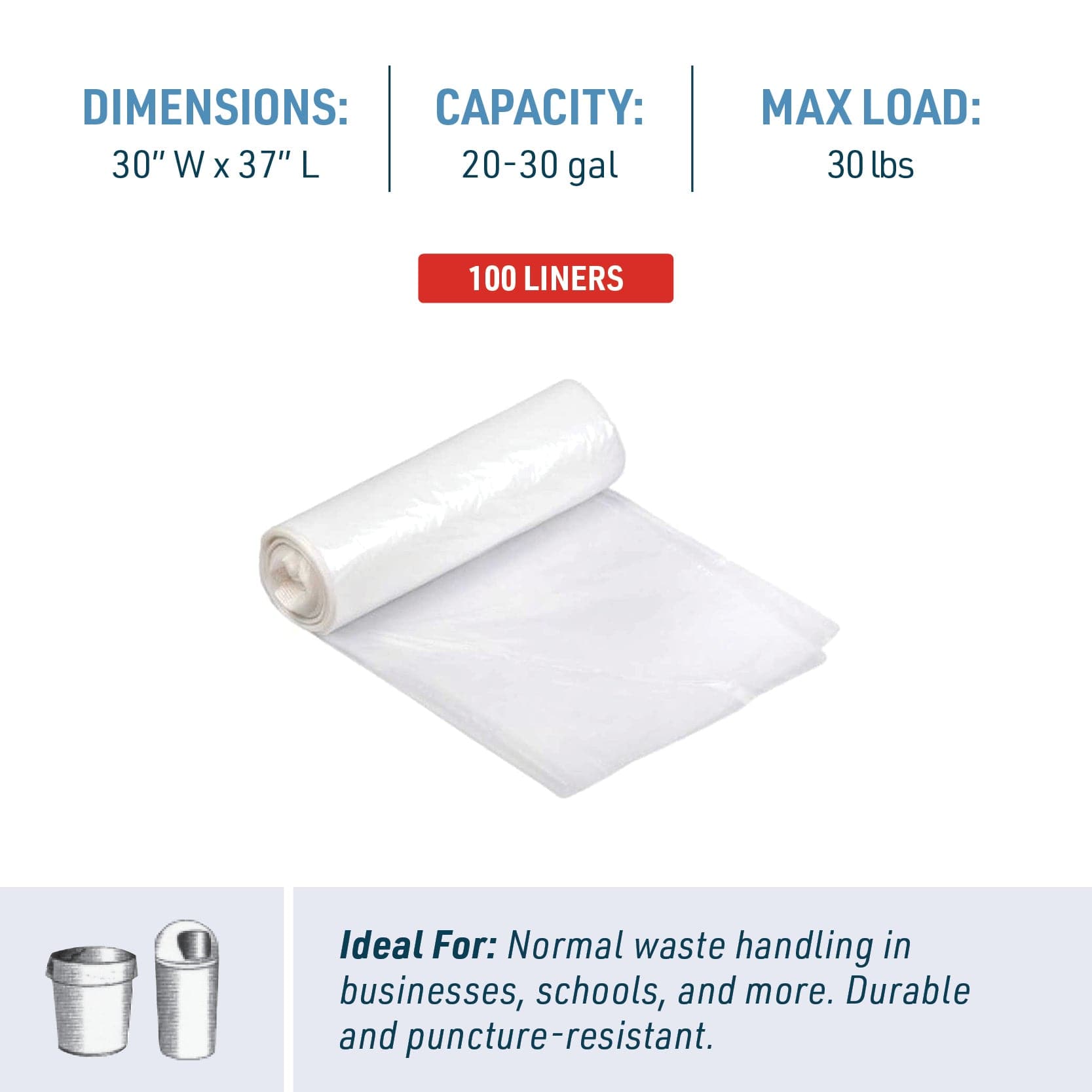 20-30 Gallon High Density Can Liners 30" x 37" | 100 Count