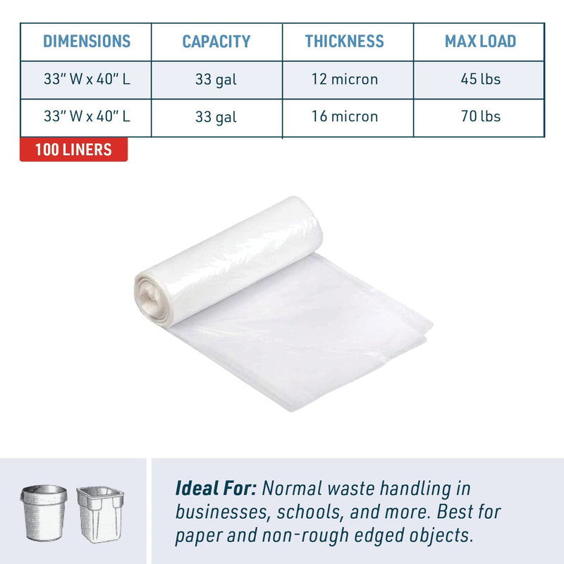 33 Gallon High Density Can Liners 33" x 40" | 100 Count