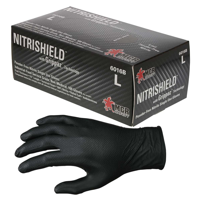 6016B NitriShield™ with Grippaz™ 6-mil Black Nitrile Gloves | Box of 100