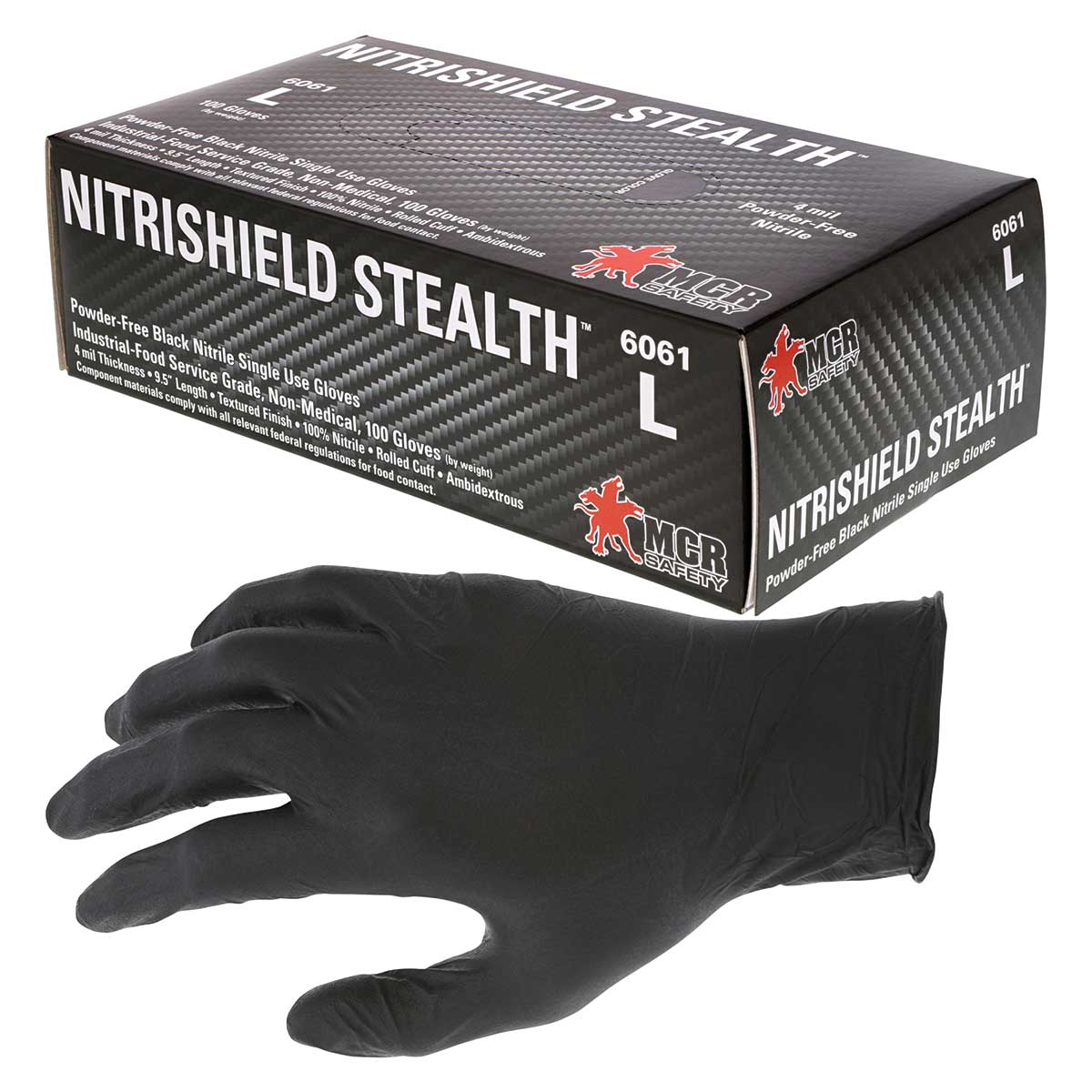 6061 NitriShield™ Stealth™ 4-mil Black Nitrile Gloves | Box of 100
