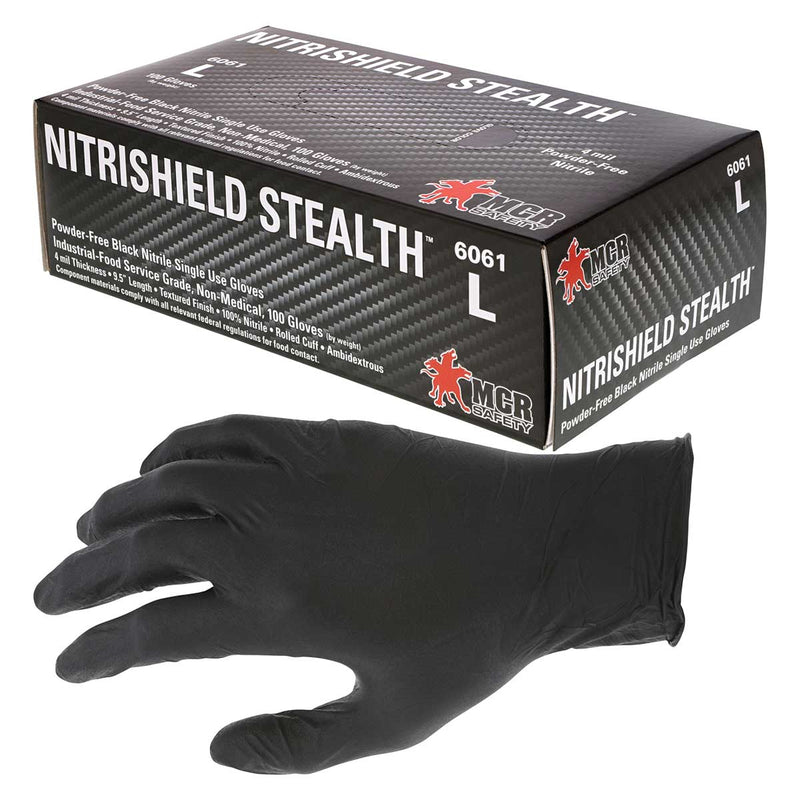 6061 NitriShield™ Stealth™ 4-mil Black Nitrile Gloves | Box of 100