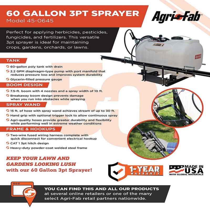 Agri-Fab 45-0645 60 Gallon 3-Point Sprayer