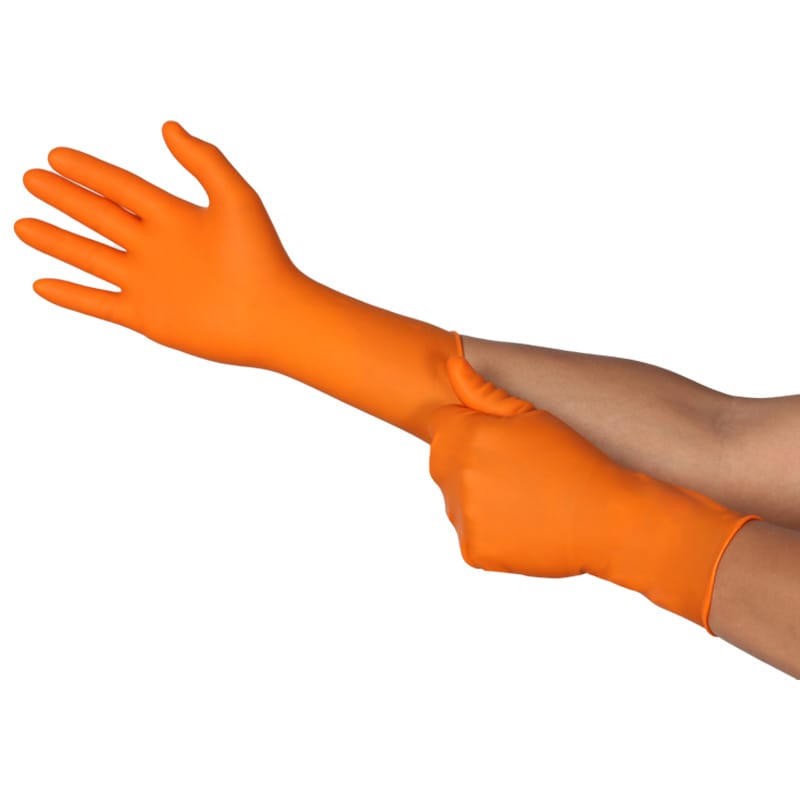 TouchNTuff 11.2 in. x 0.60 mm Natural Rubber Latex Powdered Disposable Exam Gloves Orange