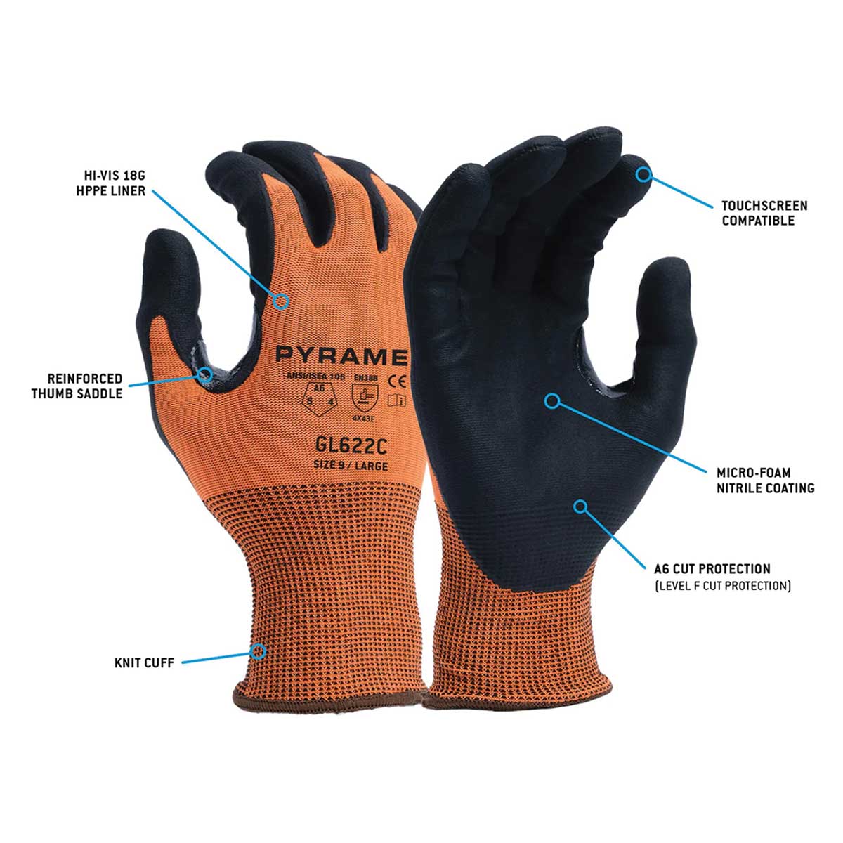 Pyramex 18-Gauge A6 Cut-Resistant Micro-Foam Nitrile Gloves