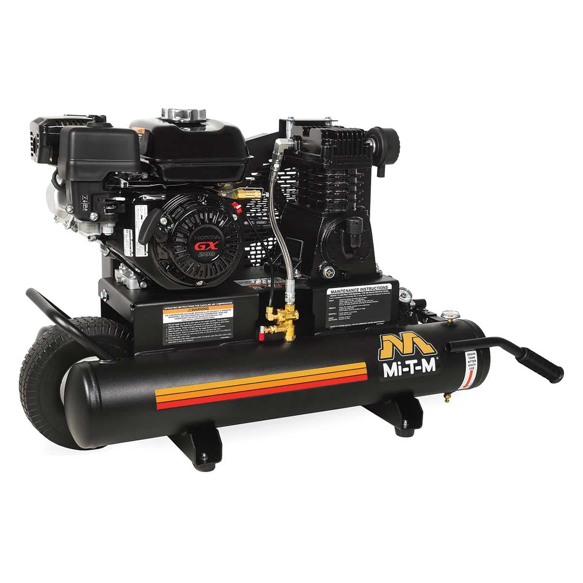 Mi-T-M 8-Gallon Carbon Single-Stage Wheelbarrow Air Compressor with Honda GX200 Engine
