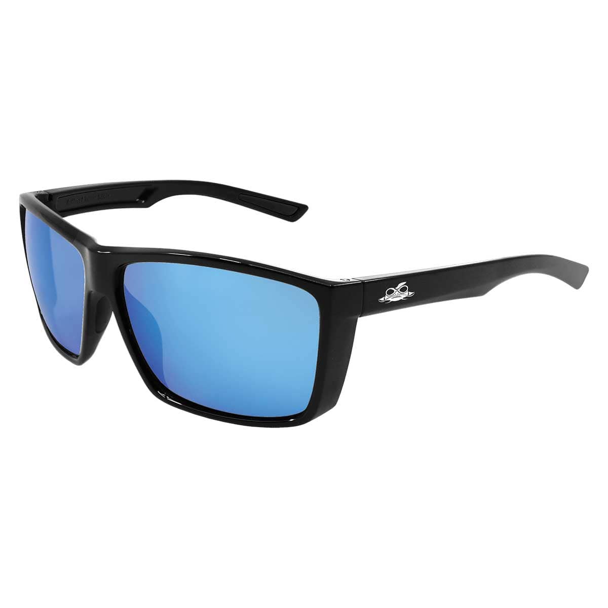 Lionfish™ Blue Mirror Performance Fog Technology Polarized Safety Glasses | Shiny Black Frame