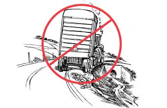 Tractor and trailer driving too close to shoulder and steep drop off