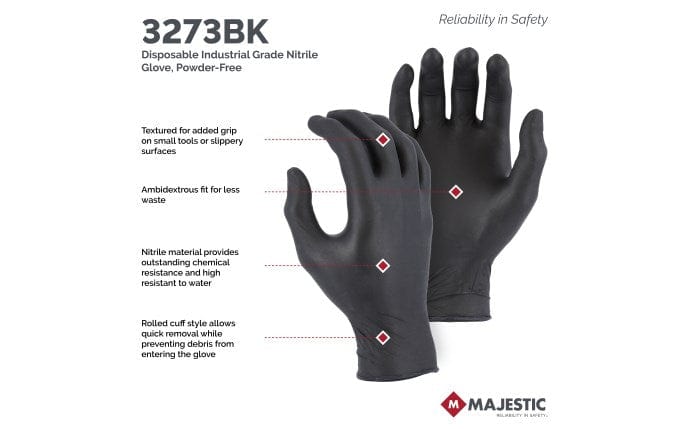 Majestic 4-mil Black Disposable Nitrile Gloves