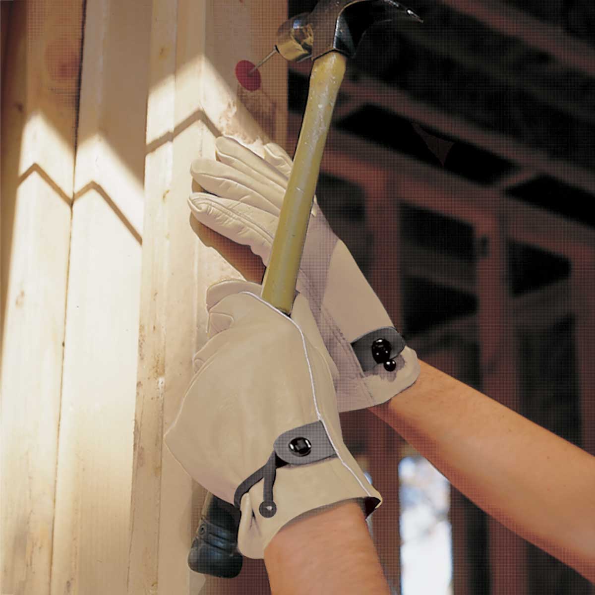 Gemplers Leather Work Gloves with Drawstring Wrist In Use+++Gemplers Leather Work Gloves with Drawstring Wrist In Use