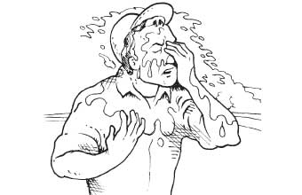 Man with chemicals splashing upper body