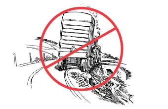 Tractor and trailer driving too close to shoulder and steep drop off