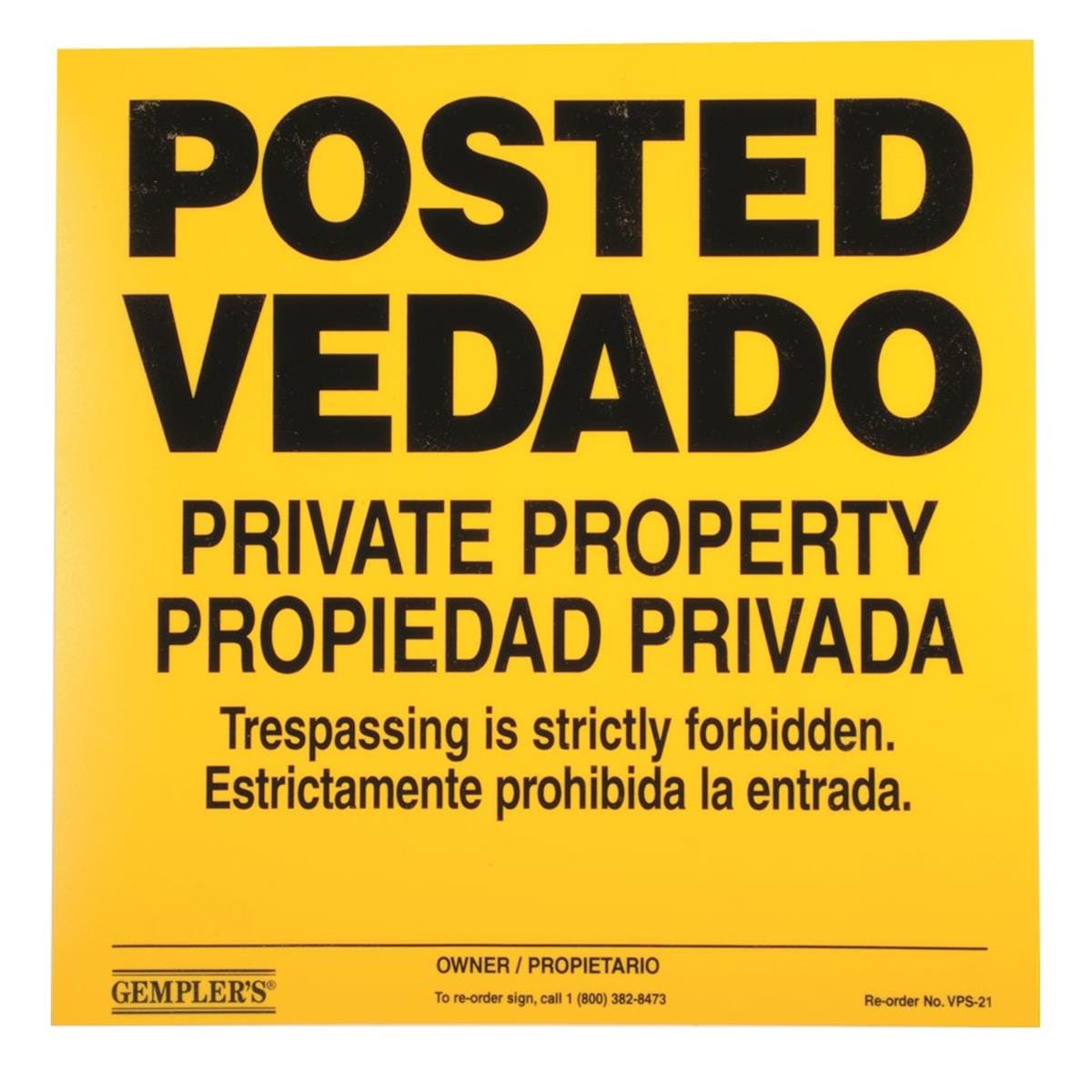 Gemplers Bilingual "Posted - Private Property..." Sign