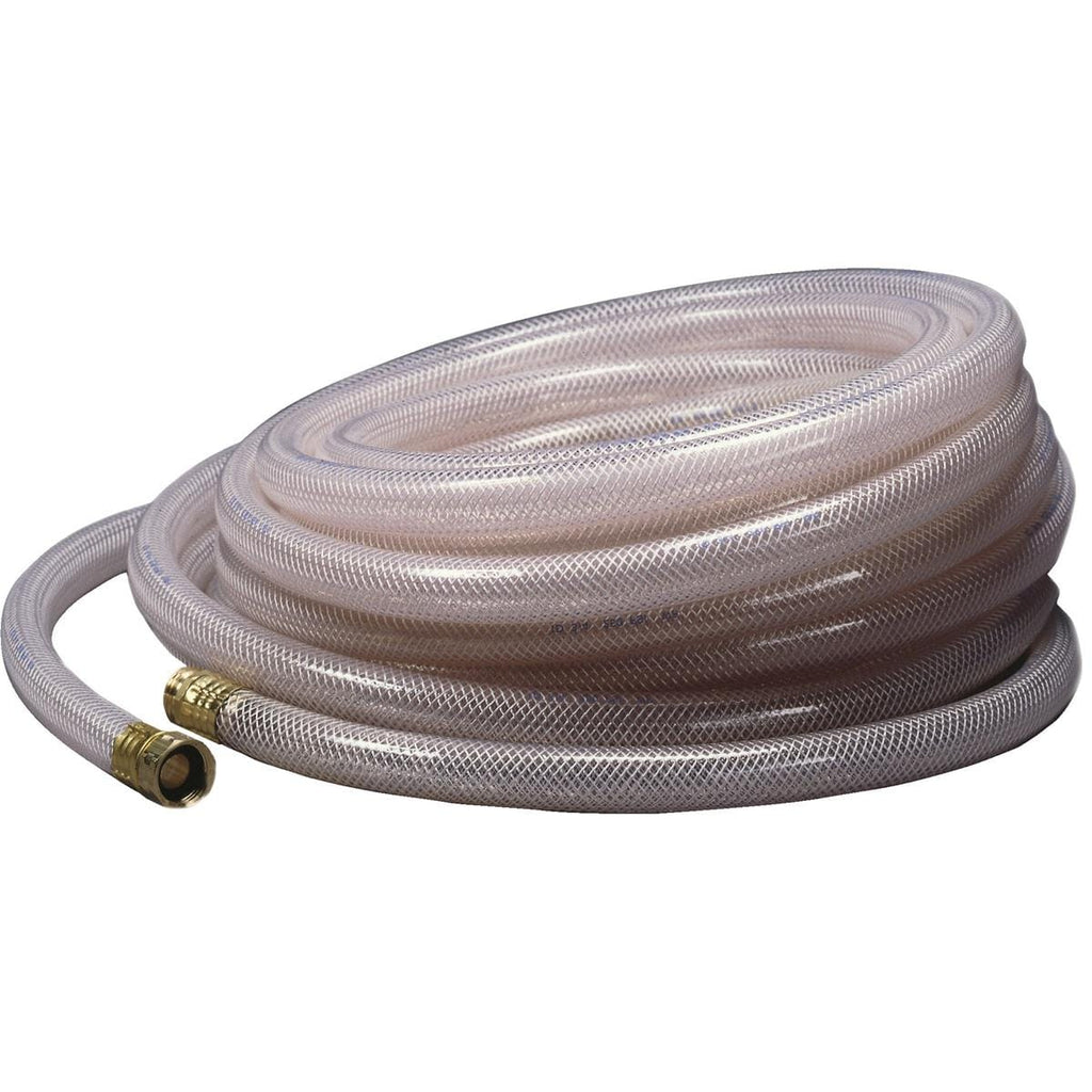 100'L deluxe garden hose with brass fittings and crafted from PVC and reinforced with nylon.