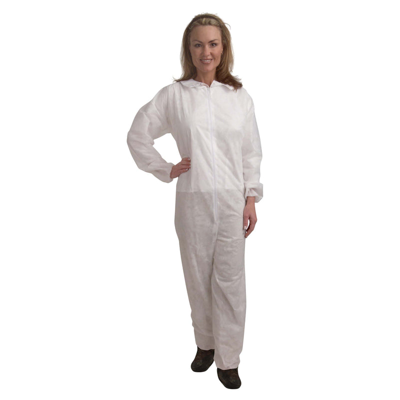 Cordova CO55 Heavy Weight White Polypropylene Coverall Collar With Zip Front Elastic Wrists And Ankles