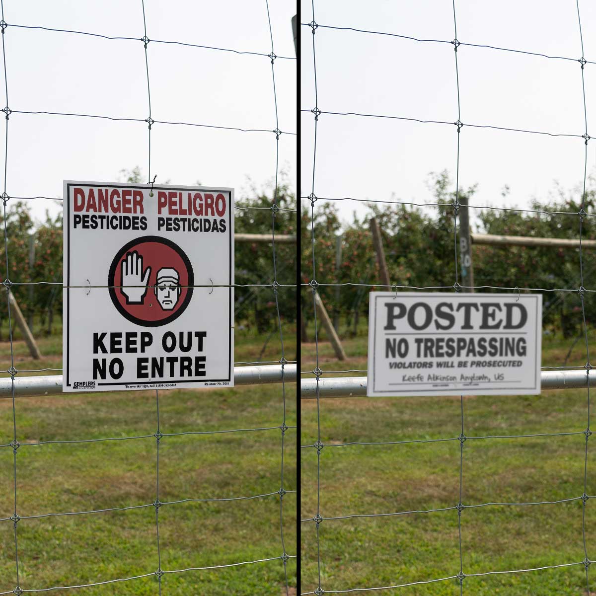 Gemplers Hinged WPS Bilingual Warning Sign - "No Trespassing", 14"W x 16"H In Use+++Gemplers Hinged WPS Bilingual Warning Sign - "No Trespassing", 14"W x 16"H In Use