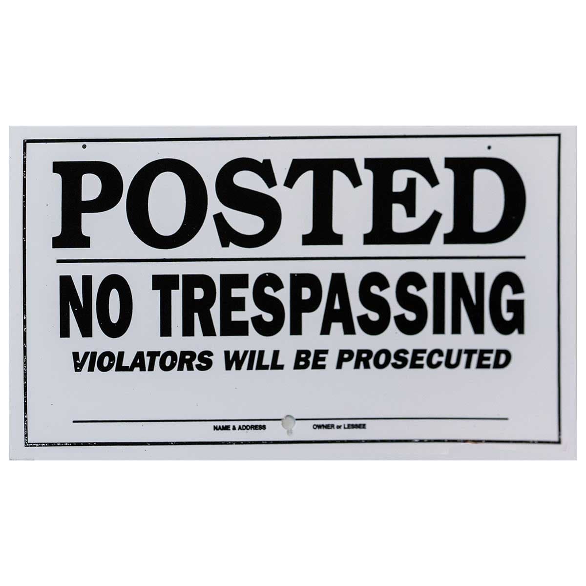 Side view of the Gemplers Hinged WPS Bilingual Warning Sign - "No Trespassing", 14"W x 16"H