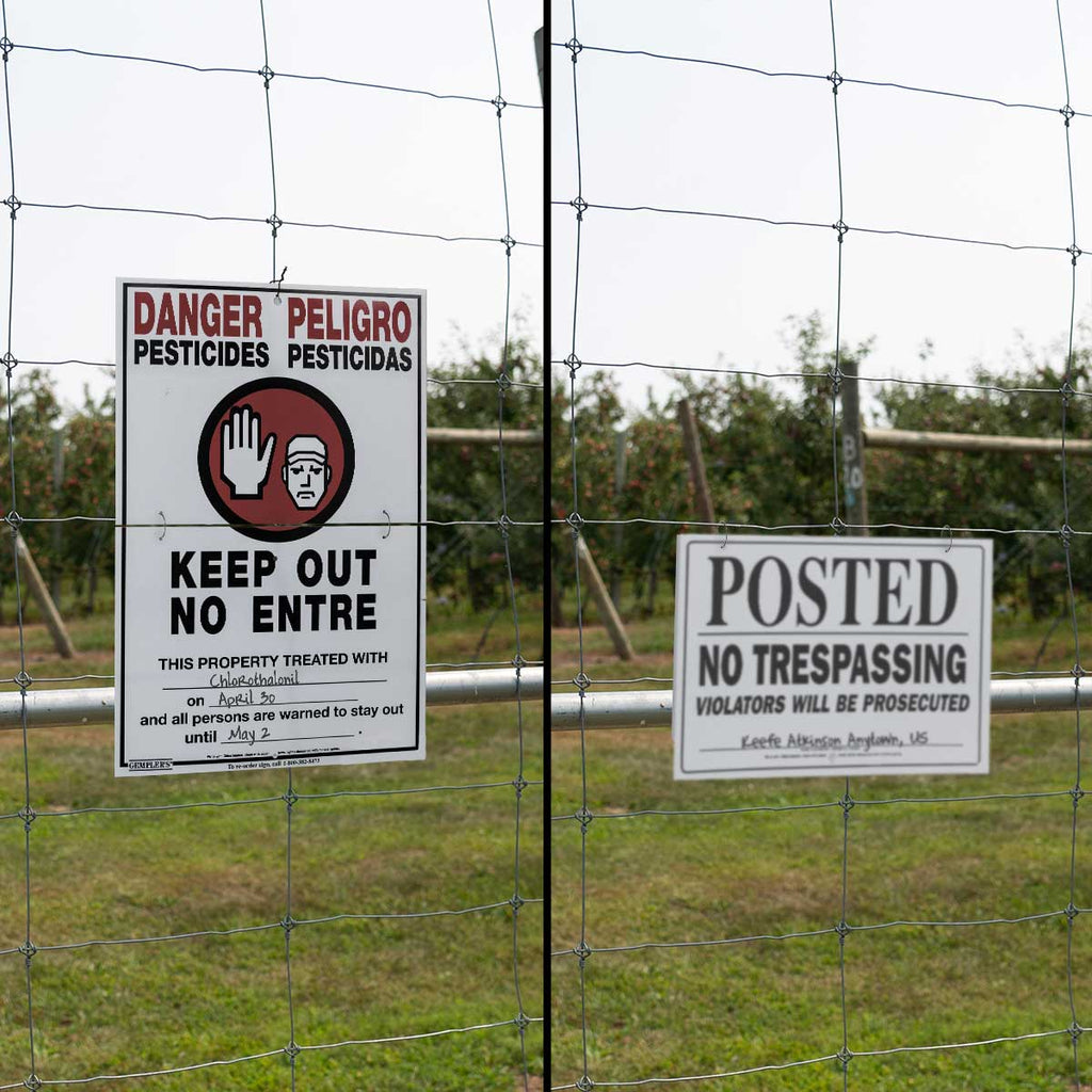 Gemplers Hinged WPS Bilingual Warning Sign with Application Data - "No Trespassing" In Use+++Gemplers Hinged WPS Bilingual Warning Sign with Application Data - "No Trespassing" In Use