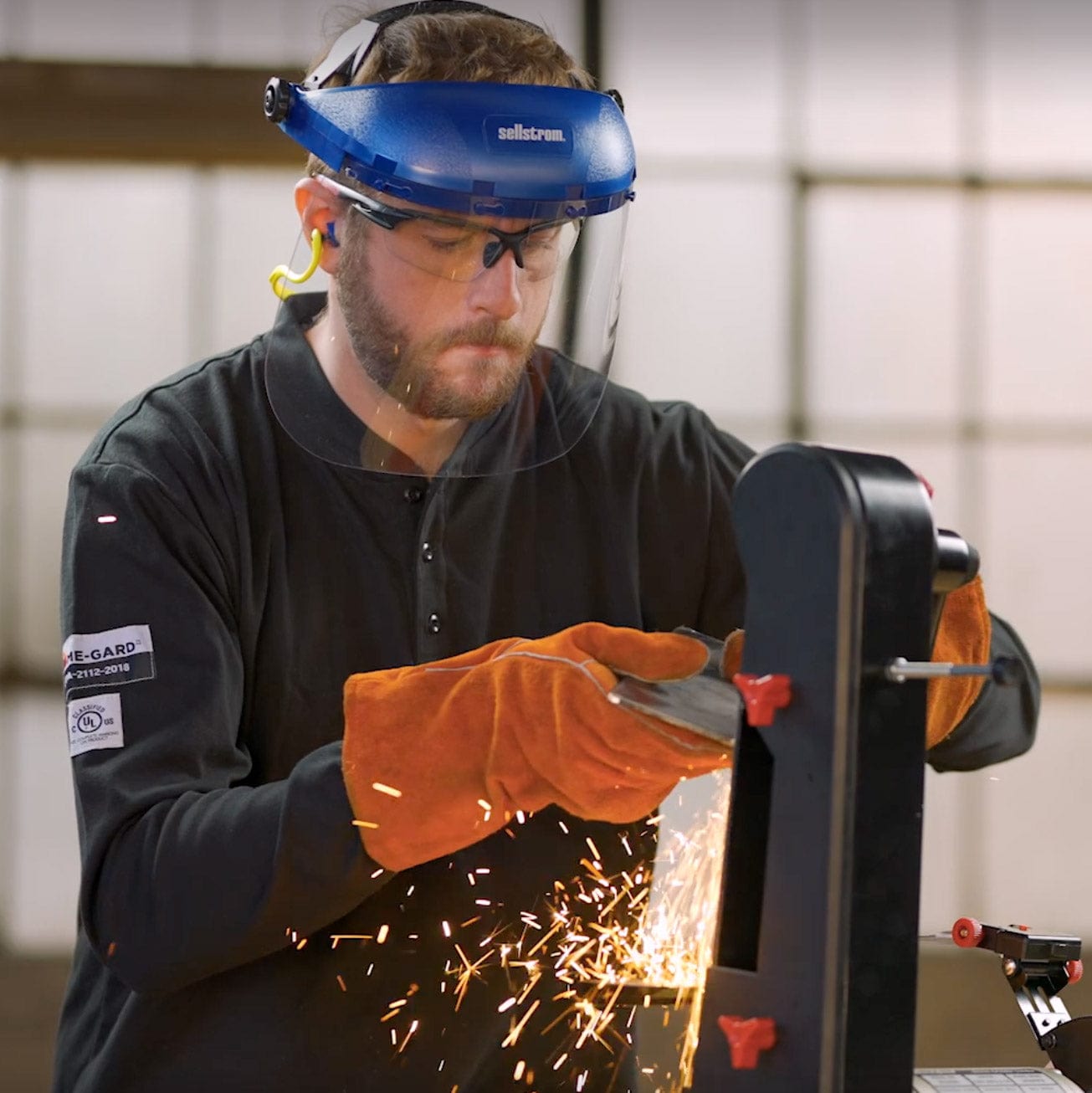 Sellstrom Face Shield with Pin-Lock Suspension In Use+++Sellstrom Face Shield with Pin-Lock Suspension In Use