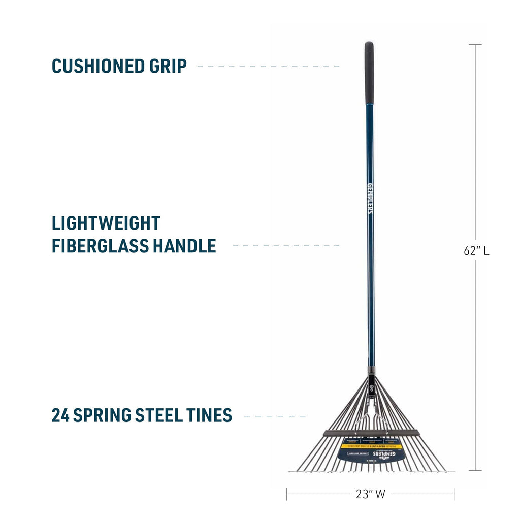Gemplers 24-Tine Spring Brace Steel Leaf Rake with Fiberglass Handle