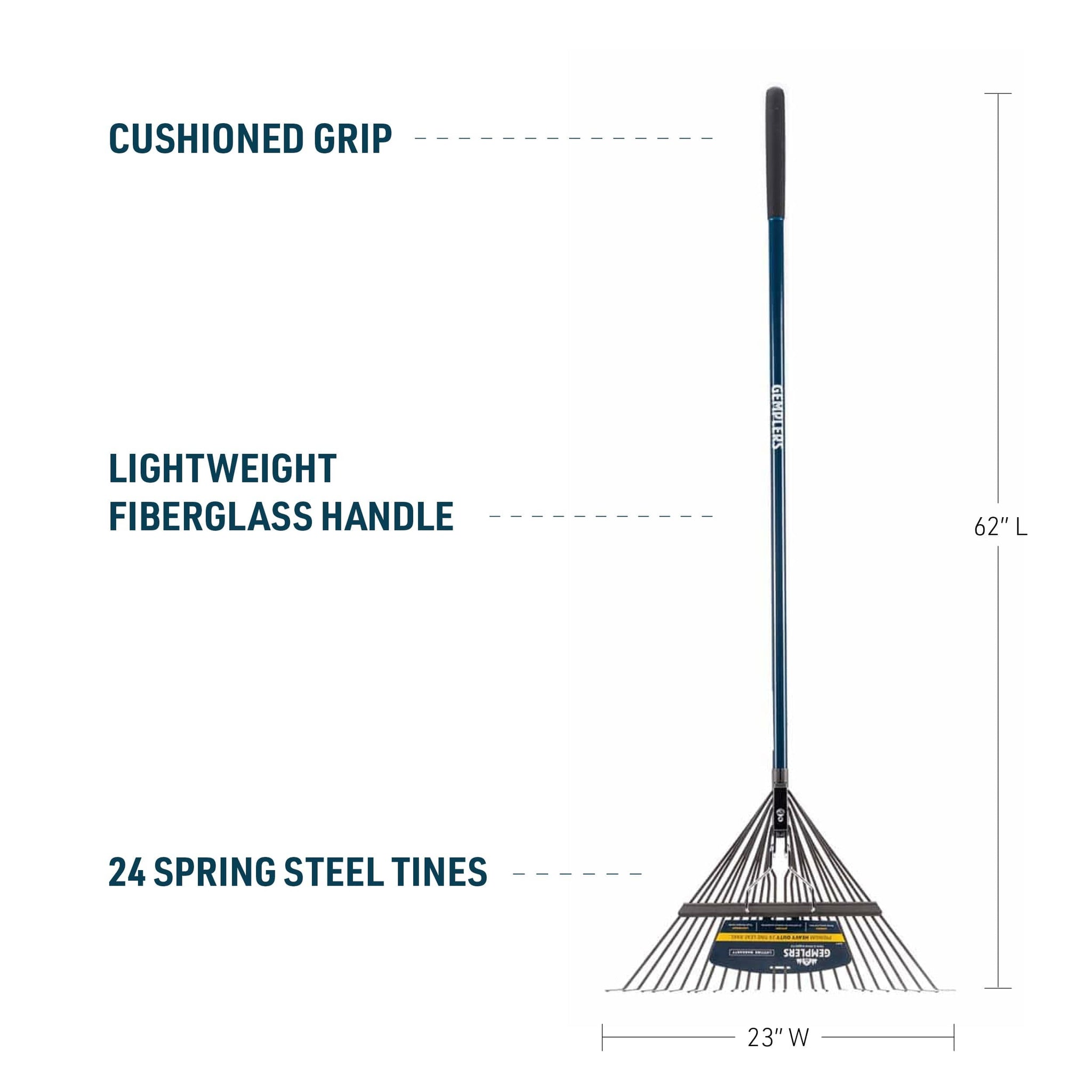 Gemplers 24-Tine Spring Brace Steel Leaf Rake with Fiberglass Handle