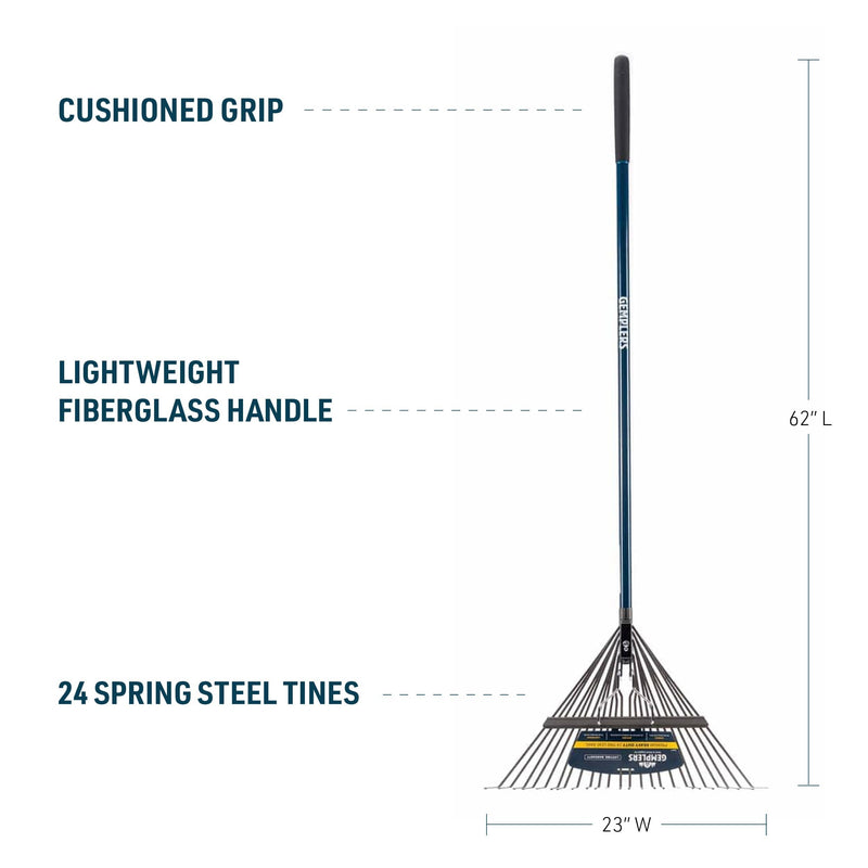 Gemplers 24-Tine Spring Brace Steel Leaf Rake with Fiberglass Handle