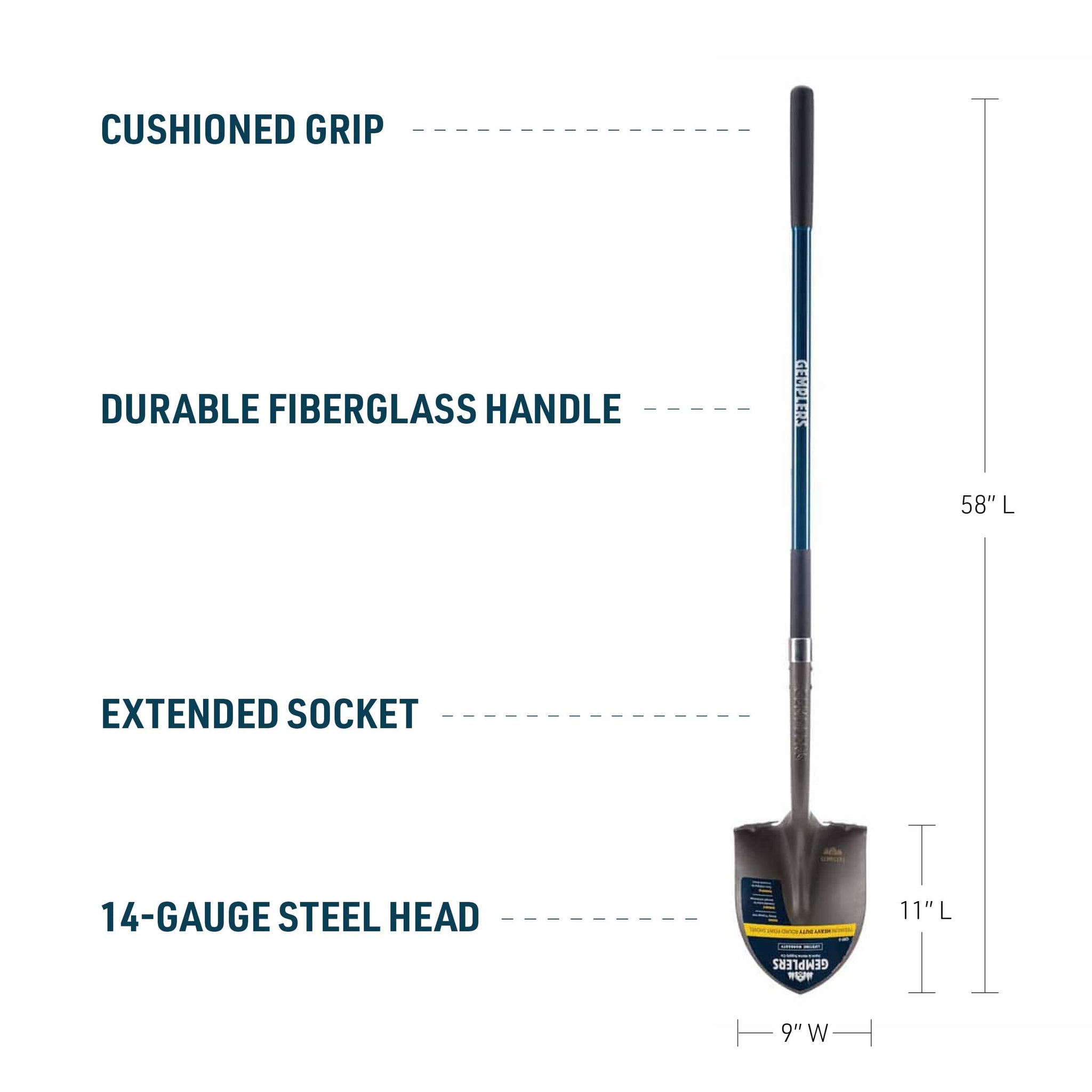 Gemplers Round Point Shovel with Fiberglass Handle