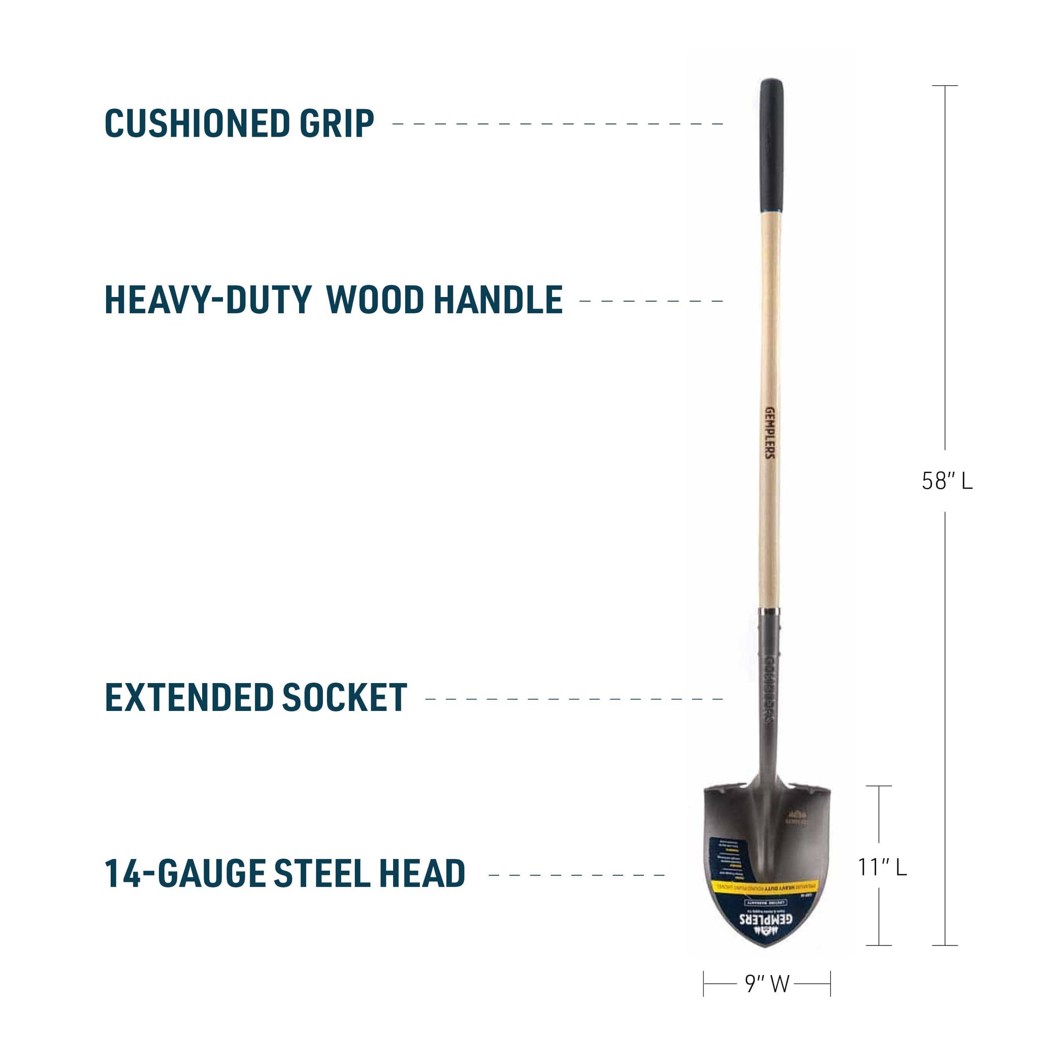 Gemplers Round Point Shovel with Wood Handle