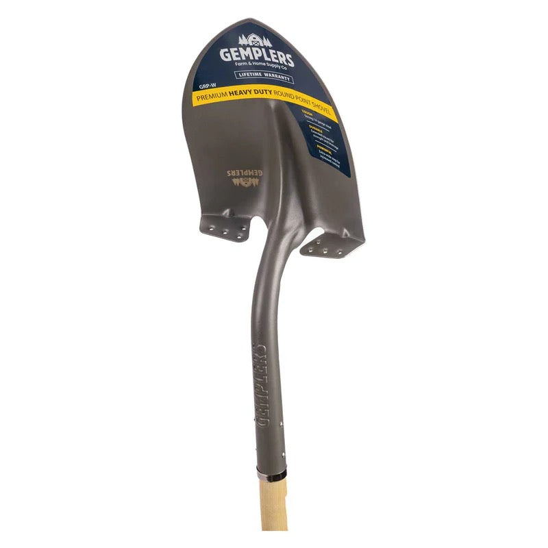 Gemplers Round Point Shovel with Extended Socket, Wood Handle