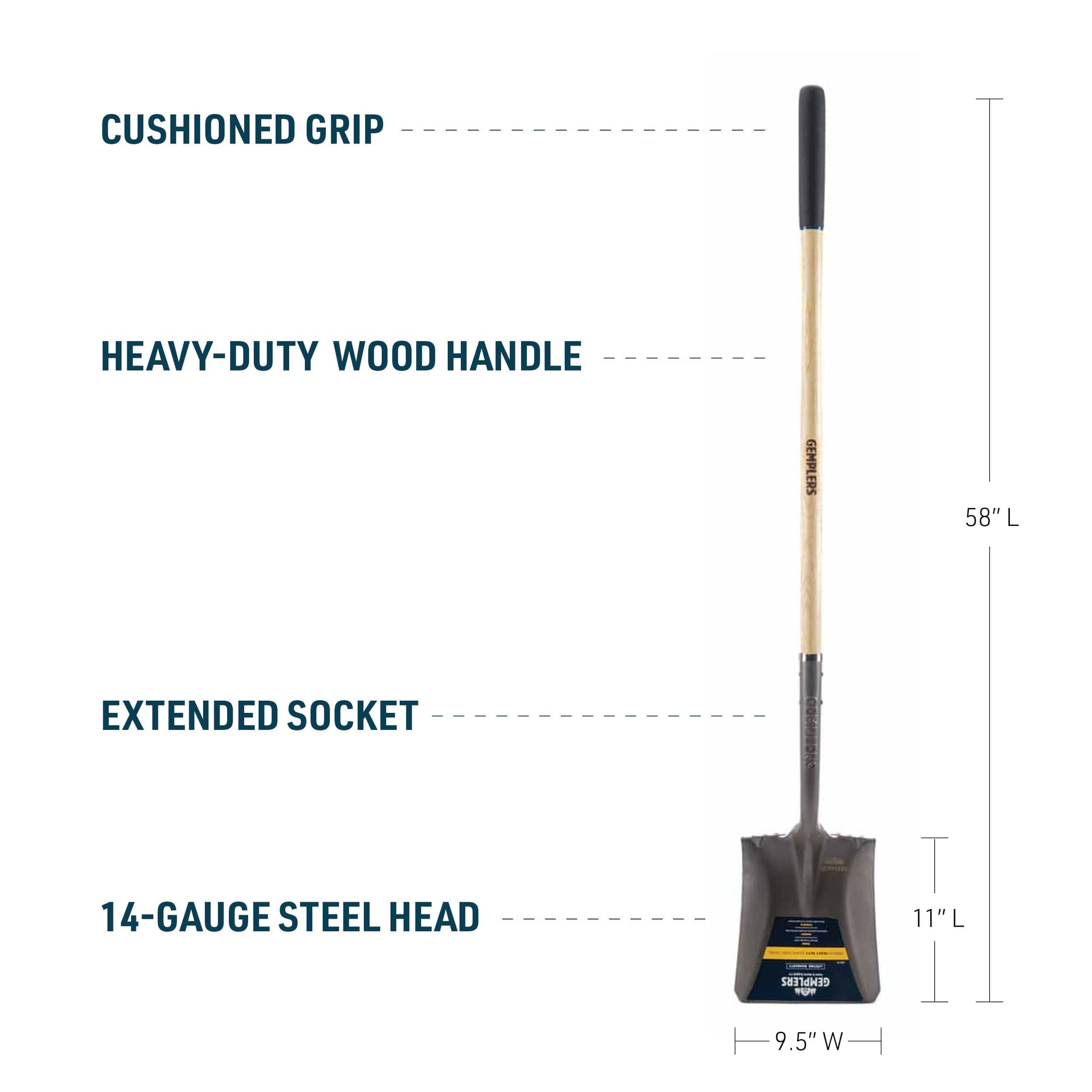 Gemplers Square Point Shovel with Wood Handle