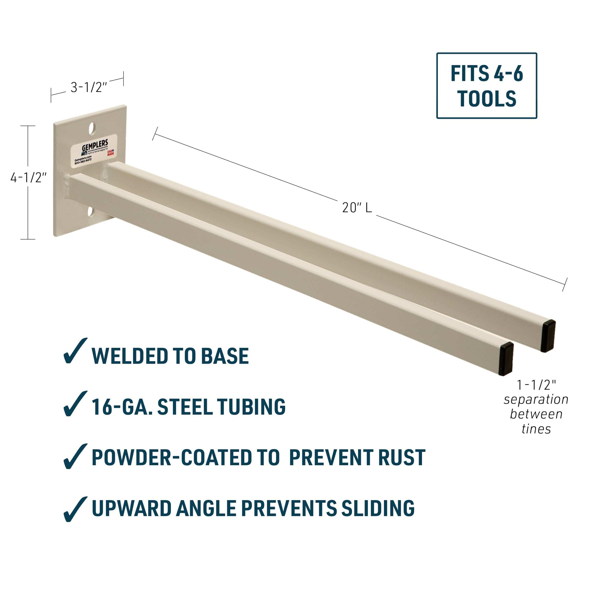 Gemplers Extra-Long Double Prong Tool Rack, 20" L