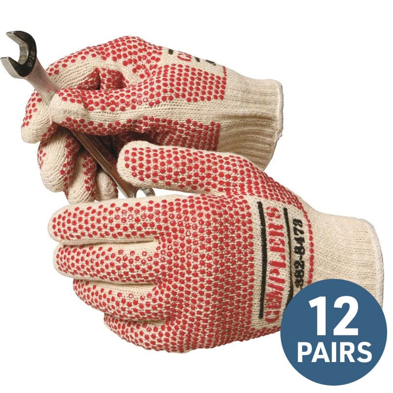Gemplers Cotton Knit Gloves with Red Grip Dots |12 Pairs