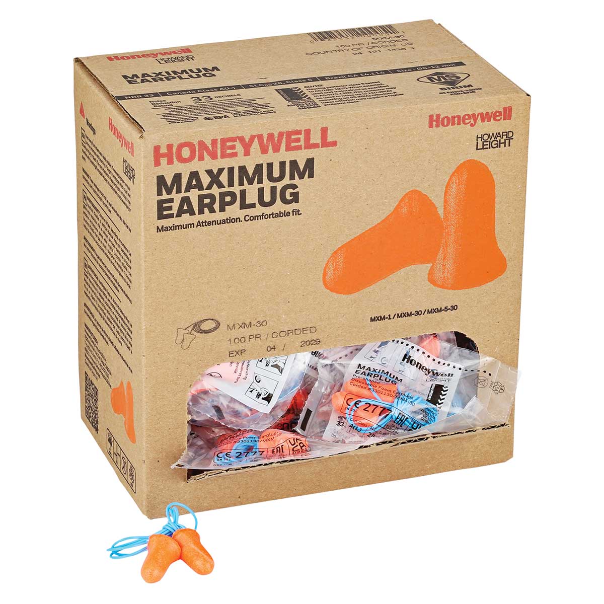 Honeywell Howard Leight MAXIMUM Corded Earplugs, 100 pairs